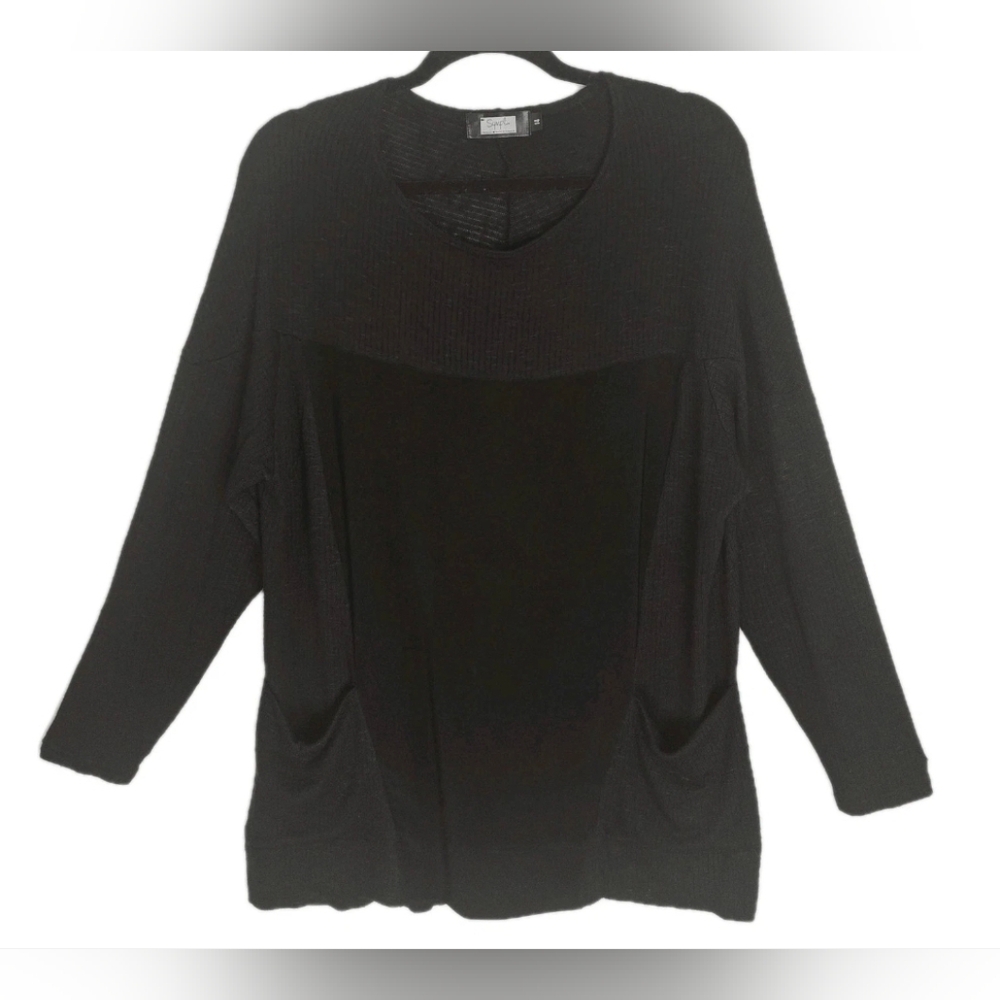 Sympli Women's Tunic Sweater & Jersey Fabric Pockets Boxy Black Size 14